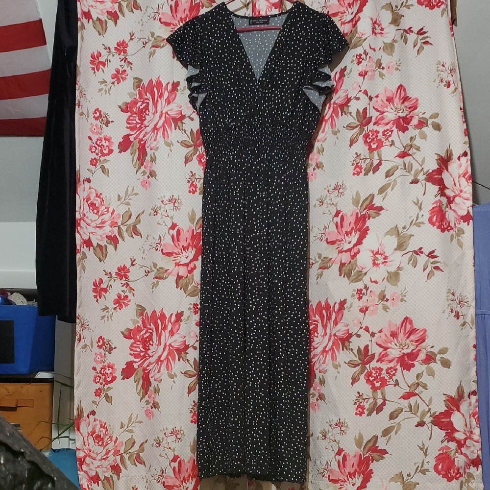 Anna Morgan Black Polka Dot Maxi Dress Large